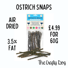 Load image into Gallery viewer, JR Pet Products - Ostrich Snaps - 3.5% Fat Low Fat Pancreatitis diet