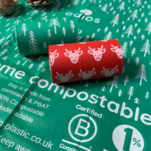 Load image into Gallery viewer, Adios Poop Bags Individual Rolls - Winter Edition - Red Reindeer or Green Pine Trees