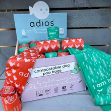 Load image into Gallery viewer, Adios Poop Bags Individual Rolls - Winter Edition - Red Reindeer or Green Pine Trees