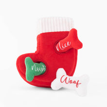 Load image into Gallery viewer, Zippy Paws - Naughty or Nice Stocking Burrow Toy *DAMAGED*