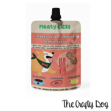 Load image into Gallery viewer, Meaty Licks Peanut Butter Pouches - 113g / 4oz - Beef Steak, Roast Chicken, Roast Turkey, Smokey Bacon, Birthday Cake, Calming, Strawberry Jam &amp; Original Peanut Butter