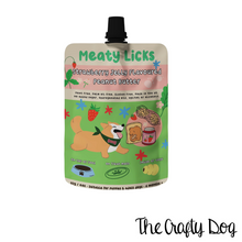 Load image into Gallery viewer, Meaty Licks Peanut Butter Pouches - 113g / 4oz - Beef Steak, Roast Chicken, Roast Turkey, Smokey Bacon, Birthday Cake, Calming, Strawberry Jam &amp; Original Peanut Butter