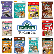 Load image into Gallery viewer, Park Life - Biscuits + Dentals - Peanut Butter, Bacon, Chamomile, Turkey, Birthday Cake!