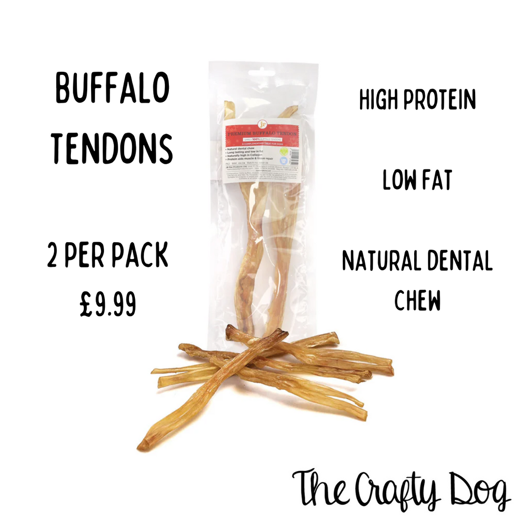 JR Pet Products - Buffalo Tendons 2 Per Pack - High Protein - Natural Dental Chew