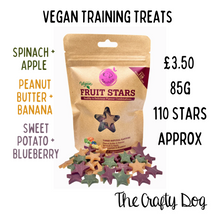 Load image into Gallery viewer, Vegan Dog Training Treats - Mini Stars - Low Cal Enrichment Treat - Bandana Peanut Butter Spinach Blueberry Sweet Potato Apple