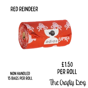 Adios Poop Bags Individual Rolls - Winter Edition - Red Reindeer or Green Pine Trees