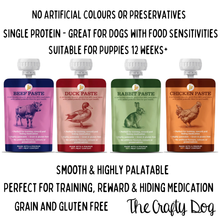 Load image into Gallery viewer, JR Pet Products - Paste+ 98% Meat - Beef, Chicken, Duck &amp; Rabbit - Enrichment, Training or Meal Topper