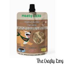 Load image into Gallery viewer, Meaty Licks Peanut Butter Pouches - 113g / 4oz - Beef Steak, Roast Chicken, Roast Turkey, Smokey Bacon, Birthday Cake, Calming, Strawberry Jam &amp; Original Peanut Butter