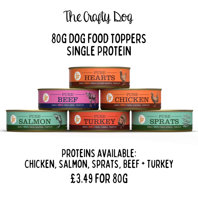 JR Pet Products - 80g Dog Food Toppers Mixers - Sprats, Chicken, Turkey, Salmon or Beef