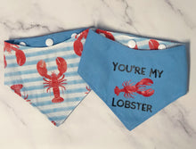 Load image into Gallery viewer, Valentines - You&#39;re My Lobster Bandana (2022 version - pale blue backing)